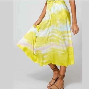 YOUNG FABULOUS & BROKE YFB midi silky tie-dye skirt flowy resortwear SZ M